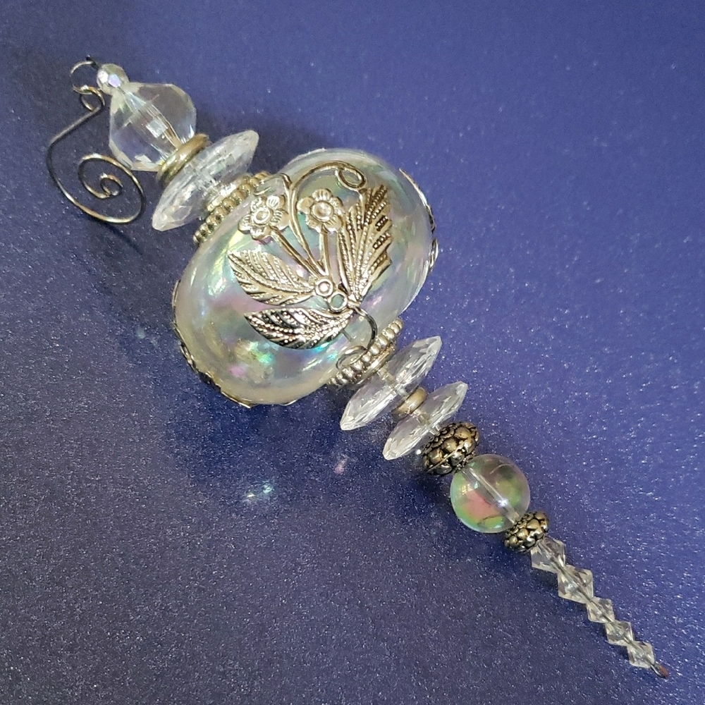 Silver Holiday Ornament with Botanical Elegance Vintage 1980-1990